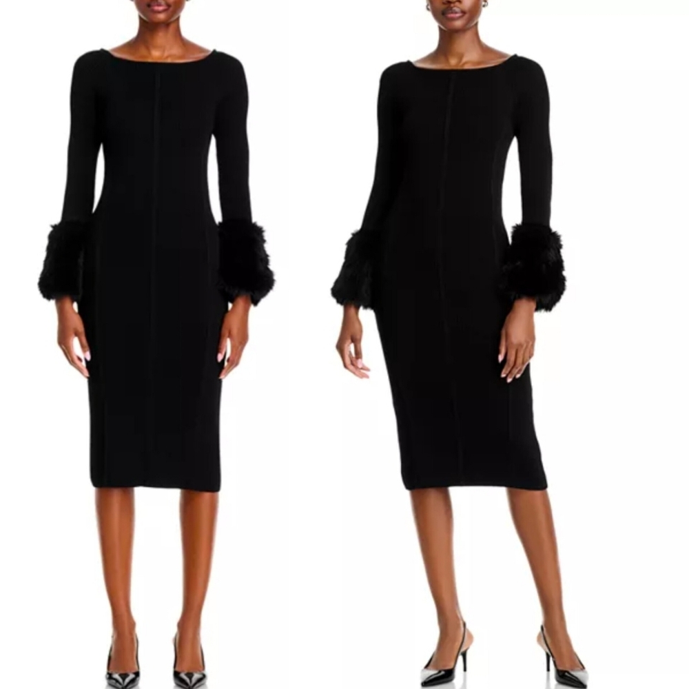 🔥Adrienne Landau Ribbed Dress With Faux Fur Cuffs